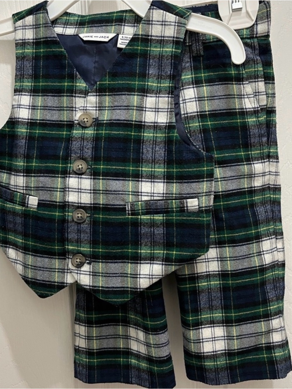 Janie and Jack Baby Boy 6-12M Plaid Vest & Pants 2-Piece Holiday Set